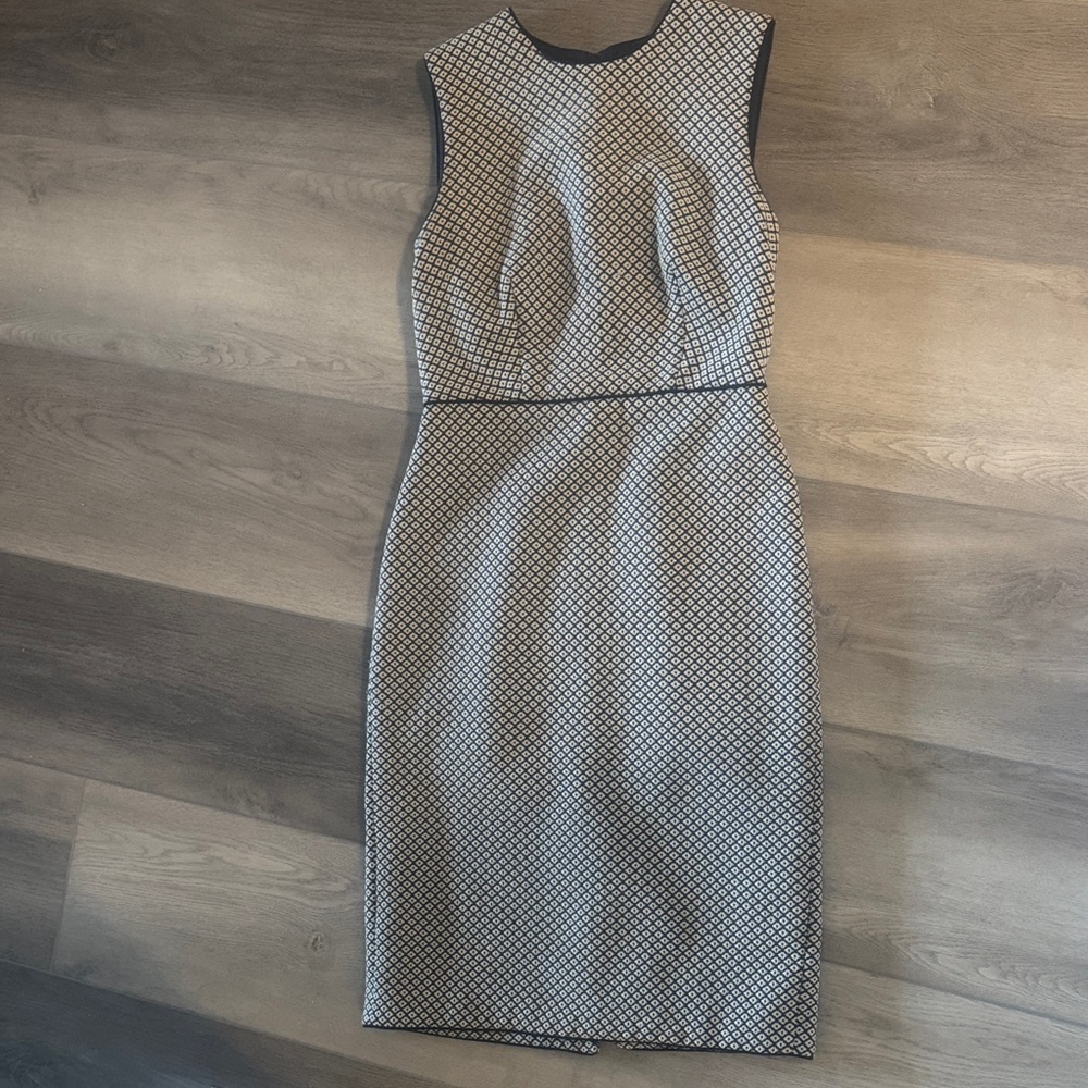 Ann Taylor Blue and White Geometric Midi Dress